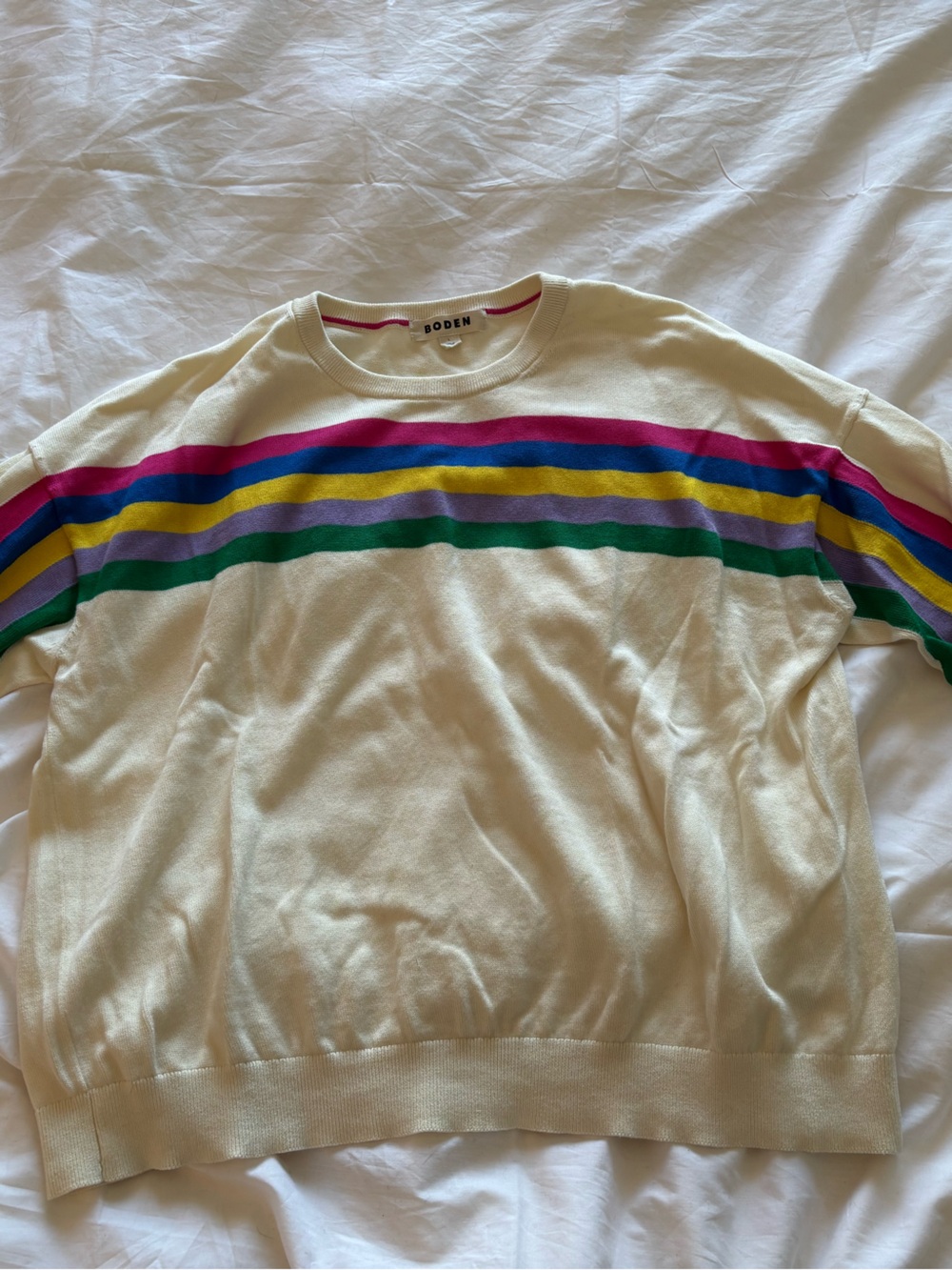 Boden Cream Cotton Sweater with Colorful Stripes